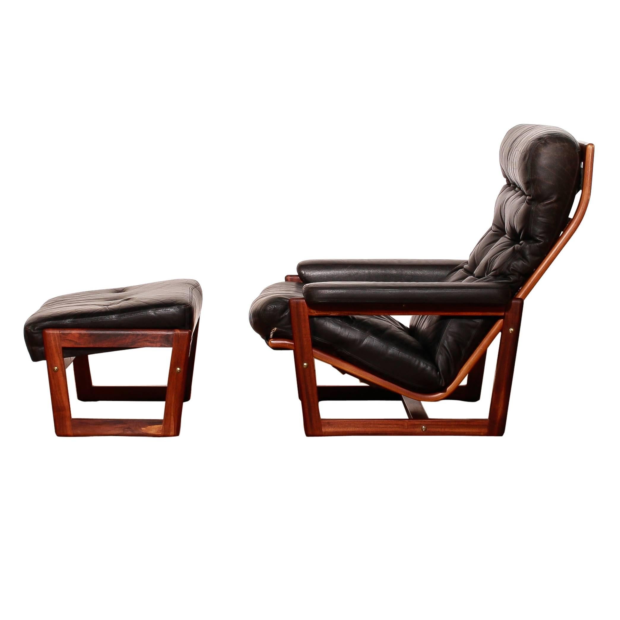 1950s-1960s, Lennart Bender for Ulferts, Leather Lounge Chair with Ottoman