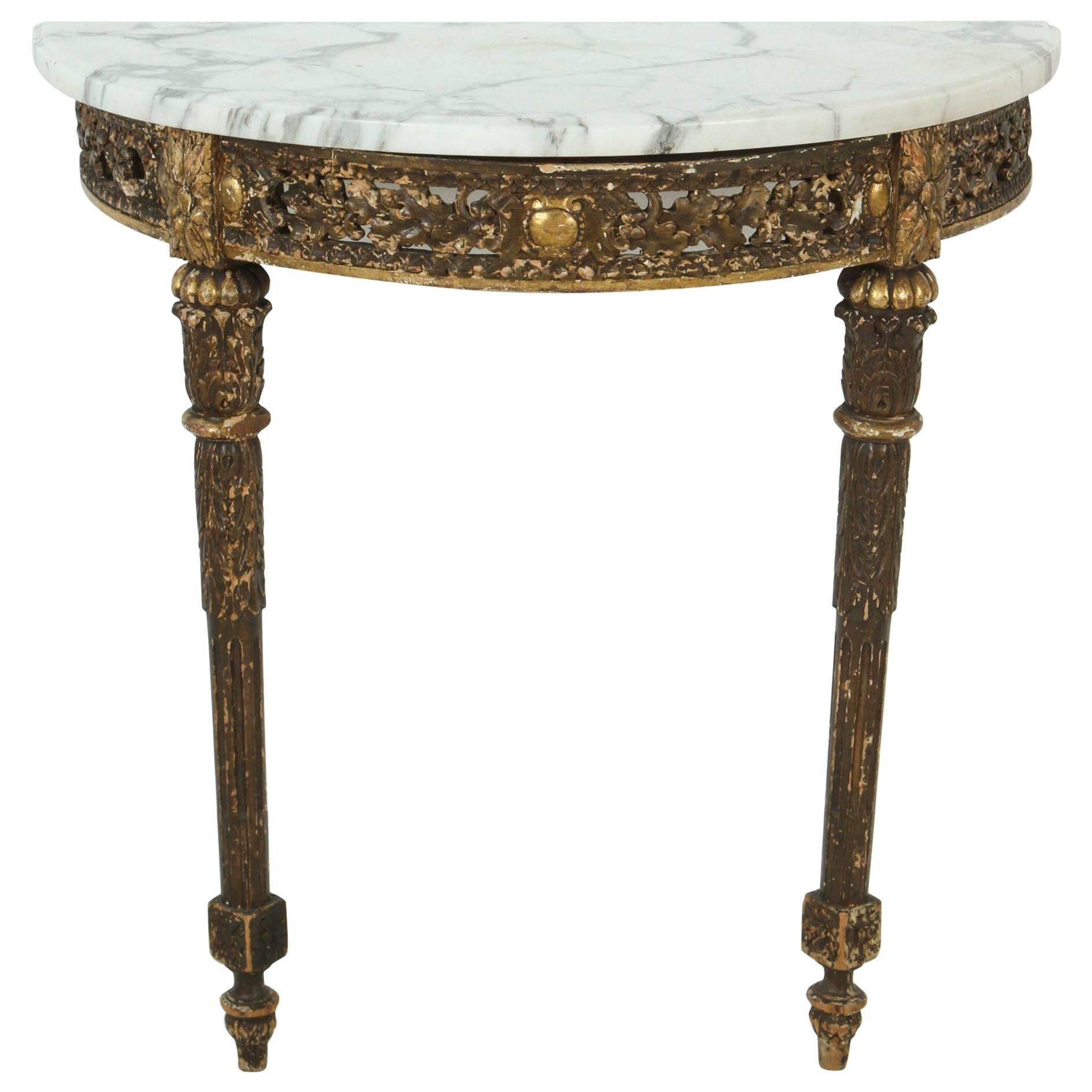 Marble-Topped Demilune Console Table
