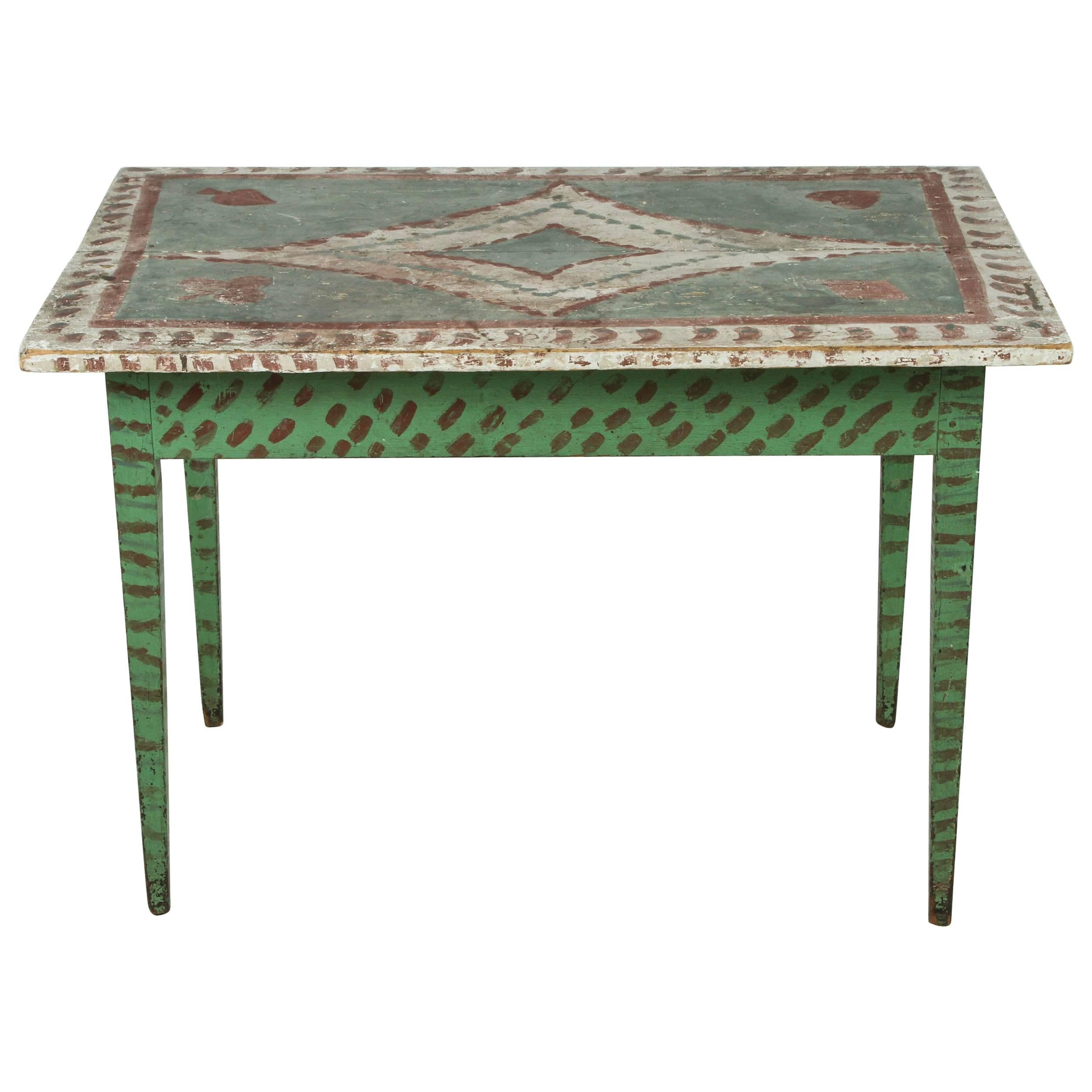 Green and Red Painted Folk Art Table