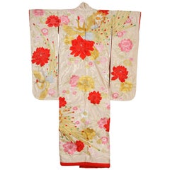  Brocart de kimono de cérémonie japonais vintage en or avec grues volantes