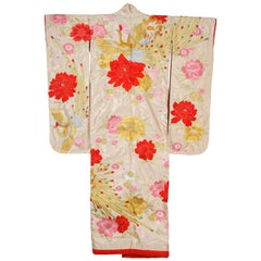 Vintage Japanese Ceremonial Kimono Gold Brocade with Flying Cranes