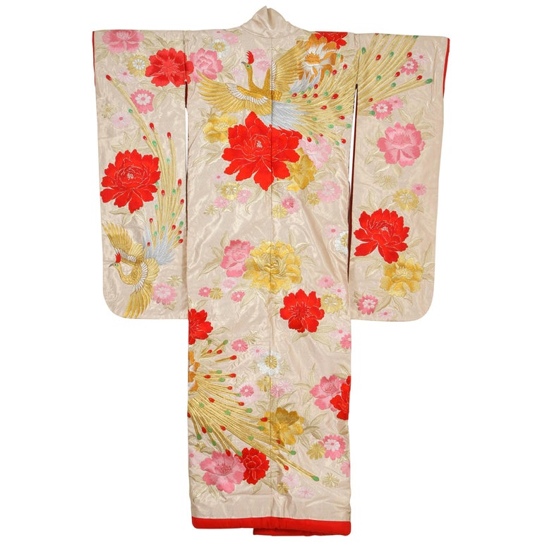 Vintage Japanese Ceremonial Kimono Gold Brocade with Flying Cranes For Sale  at 1stDibs | vintage kimonos for sale