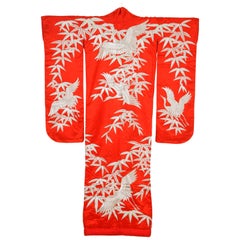 Vintage Red Silk Brocade Japanese Ceremonial Kimono
