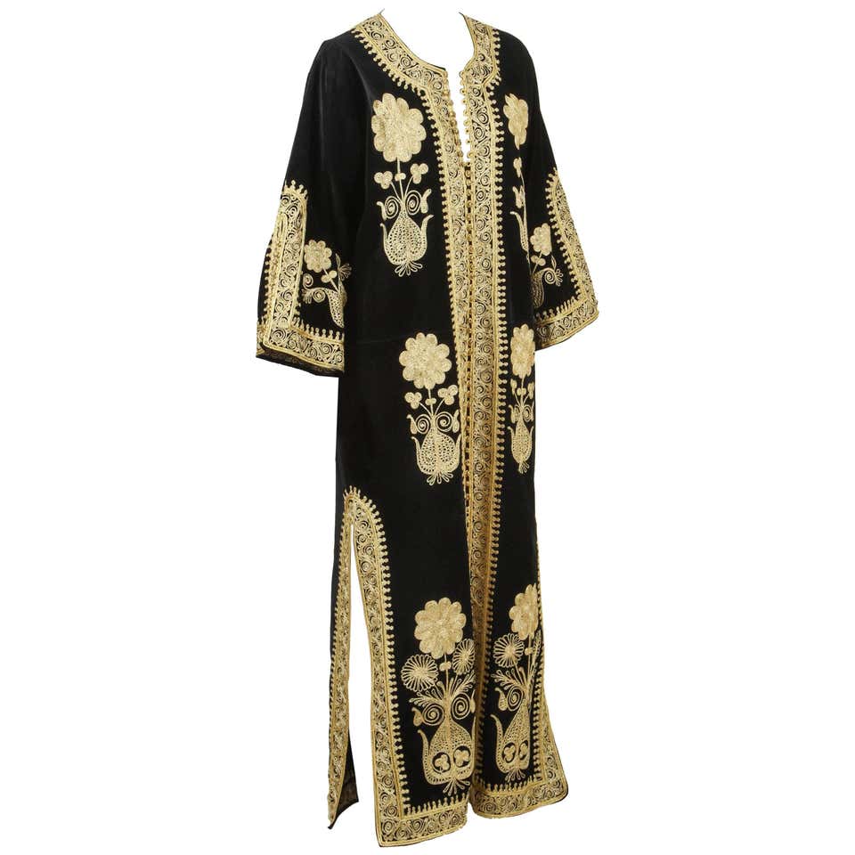 Moroccan Caftan, Black Kaftan Embroidered with Gold at 1stDibs