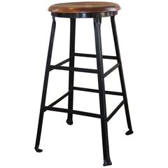 Vintage Industrial Rustic Wood and Metal Machine Shop Factory Bar Stool 3