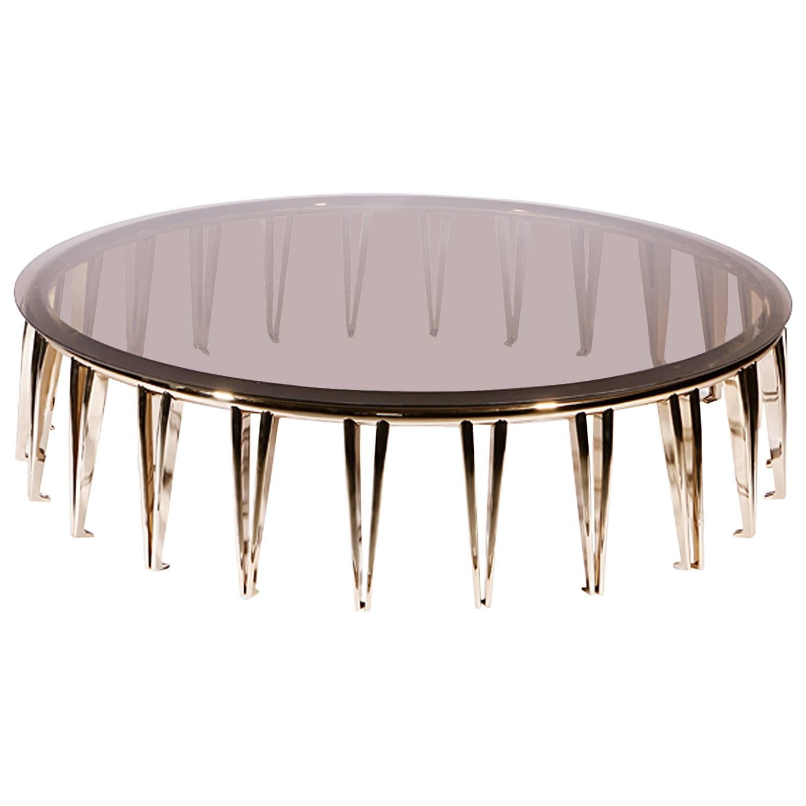 Octopus Coffee Table Brass Structure and Smoked Glass Top For Sale