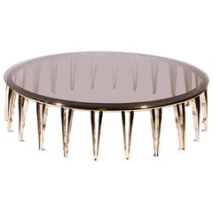 Octopus Coffee Table Brass Structure and Smoked Glass Top