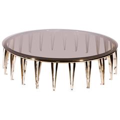 Octopus Coffee Table Brass Structure and Smoked Glass Top 8