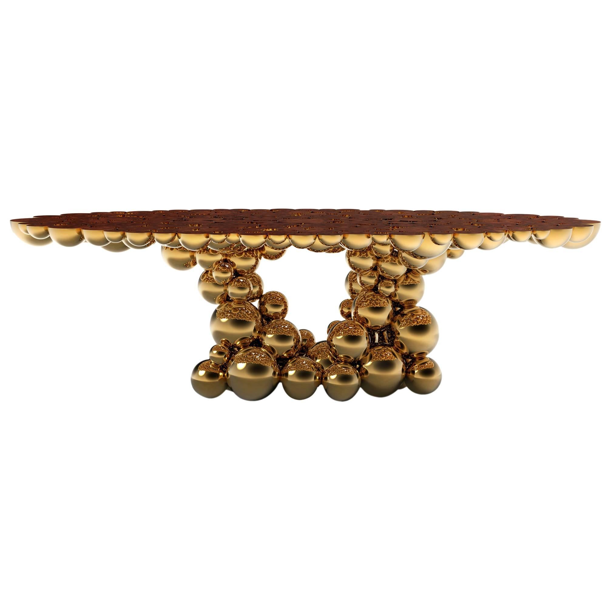 Spheres Golded Dining Table with Aluminium Gold Sphere For Sale