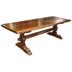 Antique Oak Single Board Dining Table from France, Late 1800s