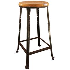 Shop Bar Stool, Vintage Industrial Backless Wood and Metal 7