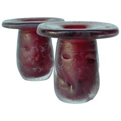 Pair of Rare Candleholders in "Vetro Corroso" - Carlo Scarpa for Venini, 1936