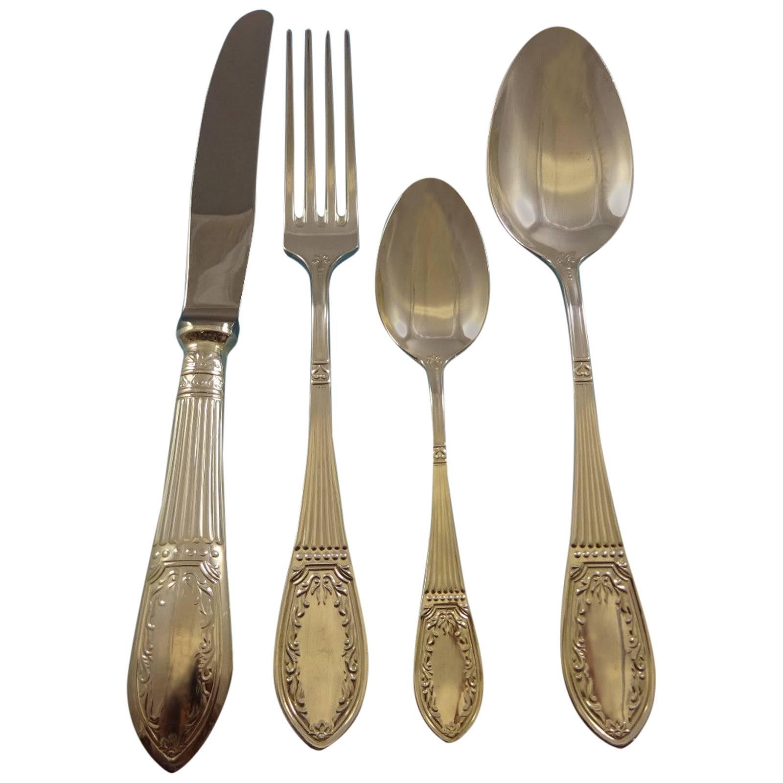 Beaded and Fluted by Modison Sterling Silver Flatware Set Service Made in India For Sale