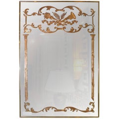 Vintage Louis XVI Style Etched Glass Hollywood Regency Fashioned Wall Mirror