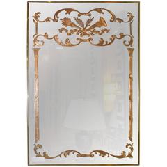 Louis XVI Style Etched Glass Hollywood Regency Fashioned Wall Mirror 3