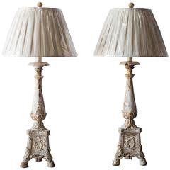 Pair of 18th Century Italian Candlestick Lamps 9