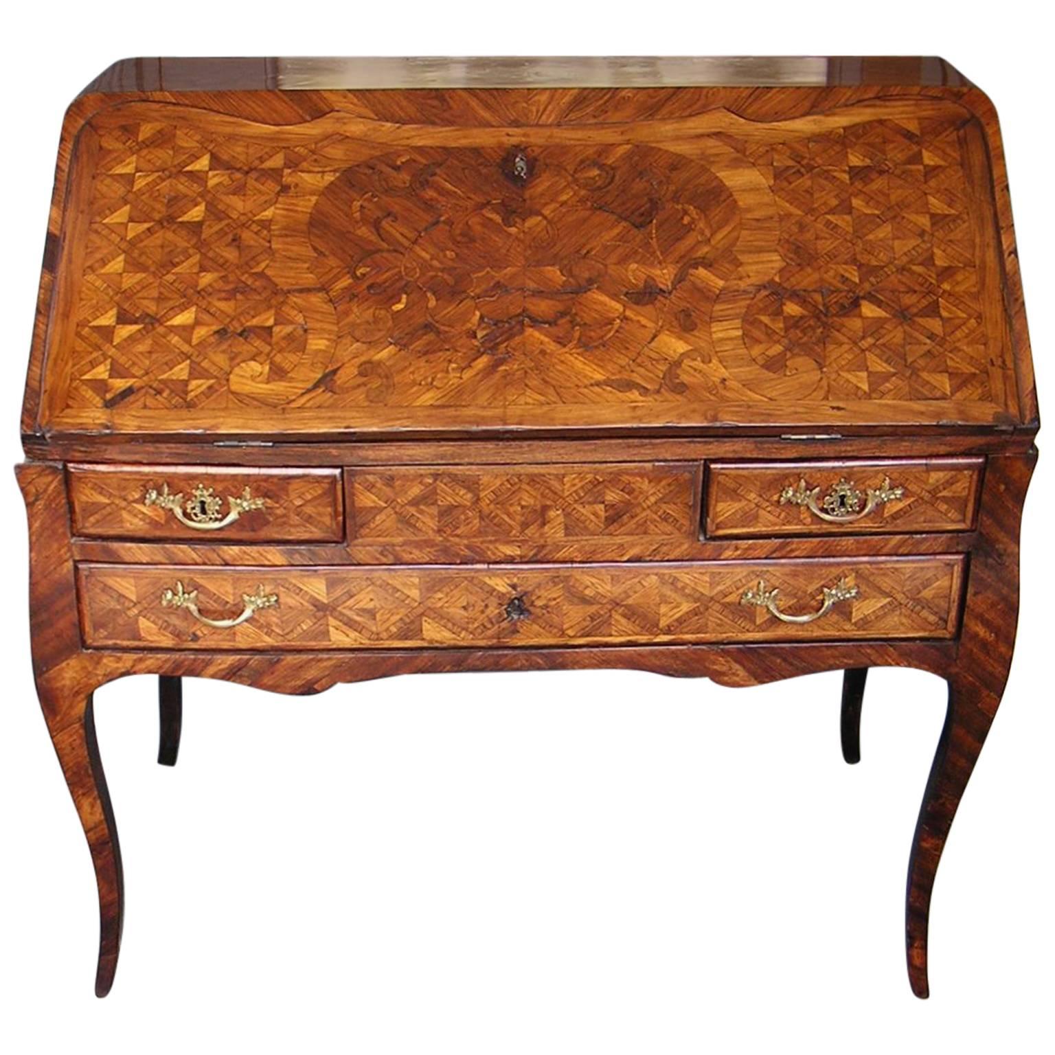 French Marquetry Slant Top Ladies Writing Desk, Circa 1780