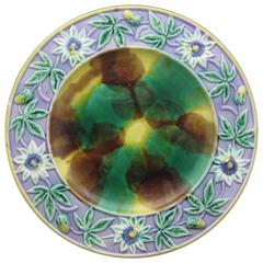 19th Century English Majolica Passion Flower Vine and Lavender Cheese Platter