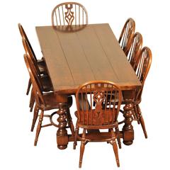 Vintage Kitchen Dining Set Refectory Table Windsor Chairs