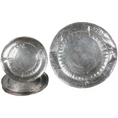 Set of Ten Japanese Sterling Hand Wrought Underplates and a Charger