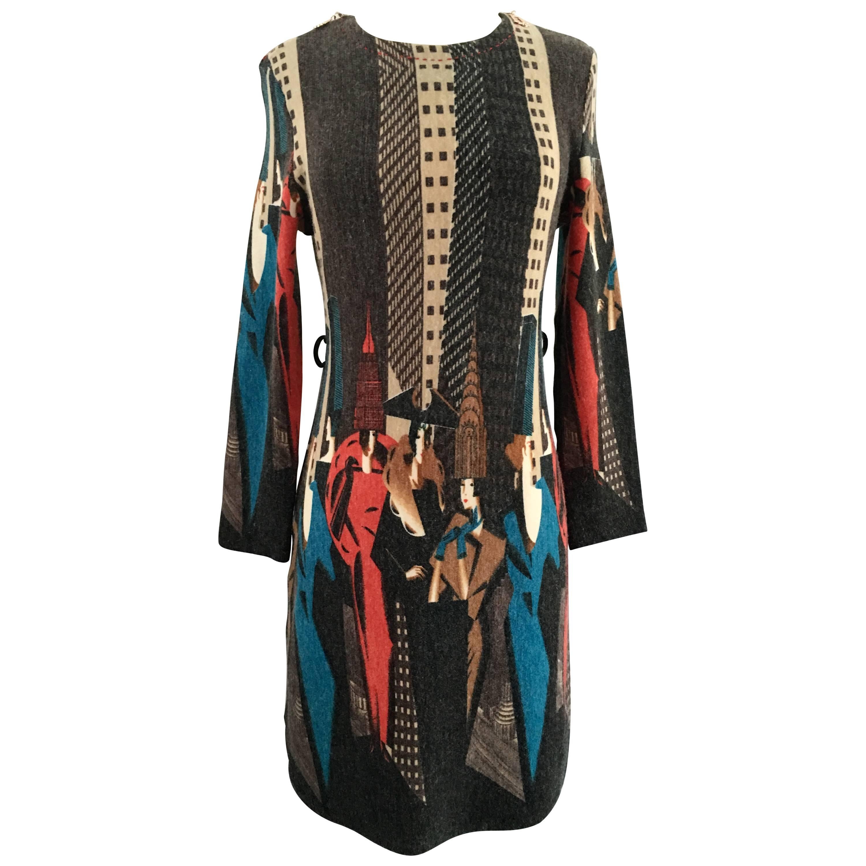 Vintage Christian Dior Art Deco Motif Wool Sweater Dress For Sale