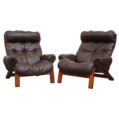 Pair of Westnofa Style Rosewood and Leather Lounge Chairs