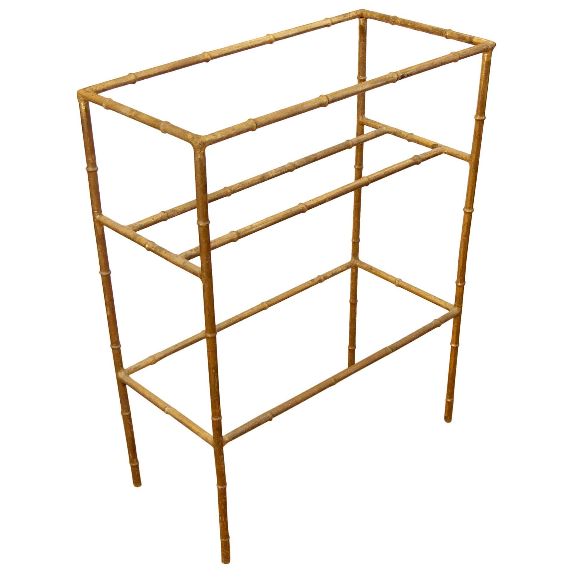 Faux Bamboo Gilt Metal Towel Rack For Sale