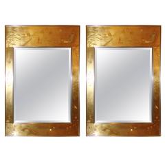 Pair of Eglomise Style Chinoserie Mirrors by Labarge
