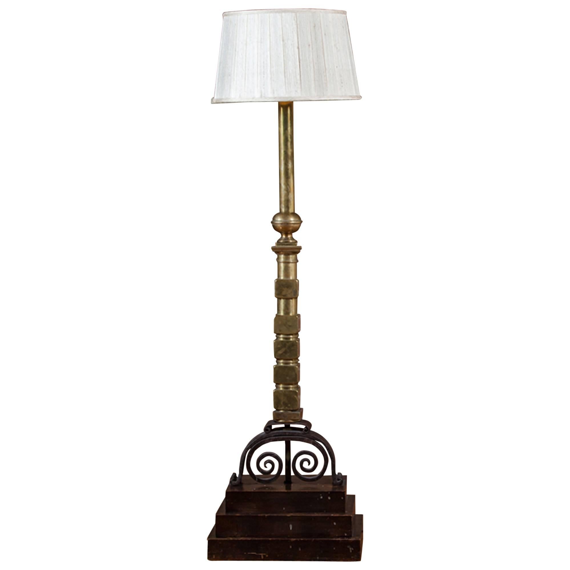 Brass and Cast Iron Andiron Mounted as Floor Lamp For Sale