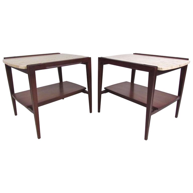 Pair of MidCentury Modern MarbleTop End Tables For Sale at 1stdibs