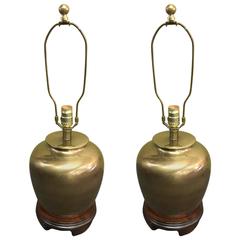 Pair of Mid-Century Brass Ginger Jar Style Table Lamps