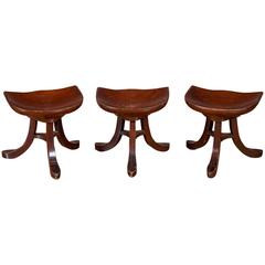 Set of Three Mahogany Tripod Stools