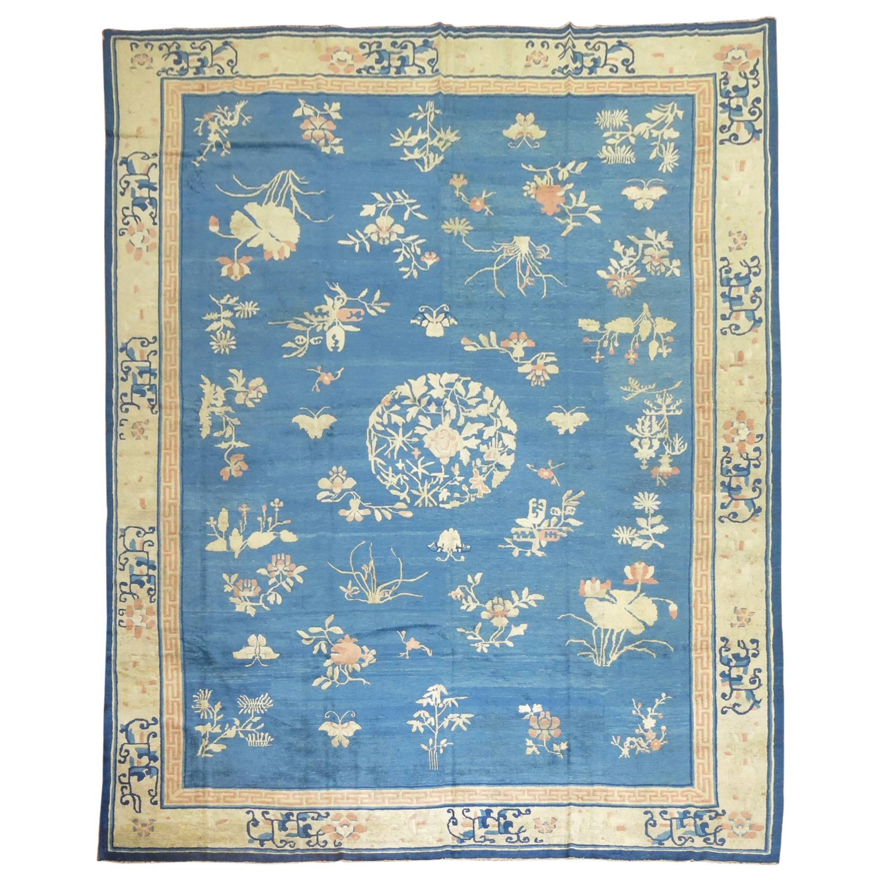 Enchanting Blue Antique Chinese Peking Room Size Carpet For Sale