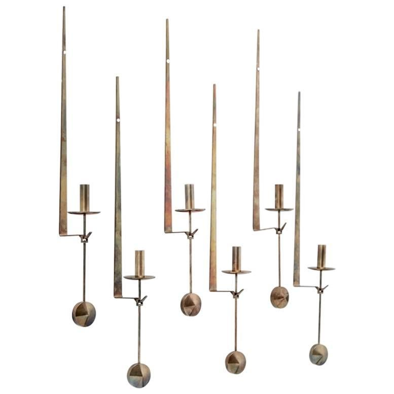 Set of 1960s Pierre Forsell Brass Candleholders, Skultuna, Sweden