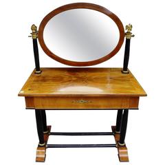 Viennese Flame Birch Veneer and Ebony Ormolu Dressing Table, Circa 1820