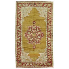 Tapis turc ancien moutarde à écailles, taille d'empiècement