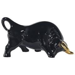 Vintage Large Royal Haeger Style Black and Gold Vanguard Studios Figural Ceramic Bull