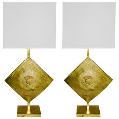 Italian Design Contemporary Pair of Brutalist Cast Bronze Double Lit Lamps 3