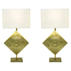 Italian Design Contemporary Pair of Brutalist Cast Bronze Double Lit Lamps