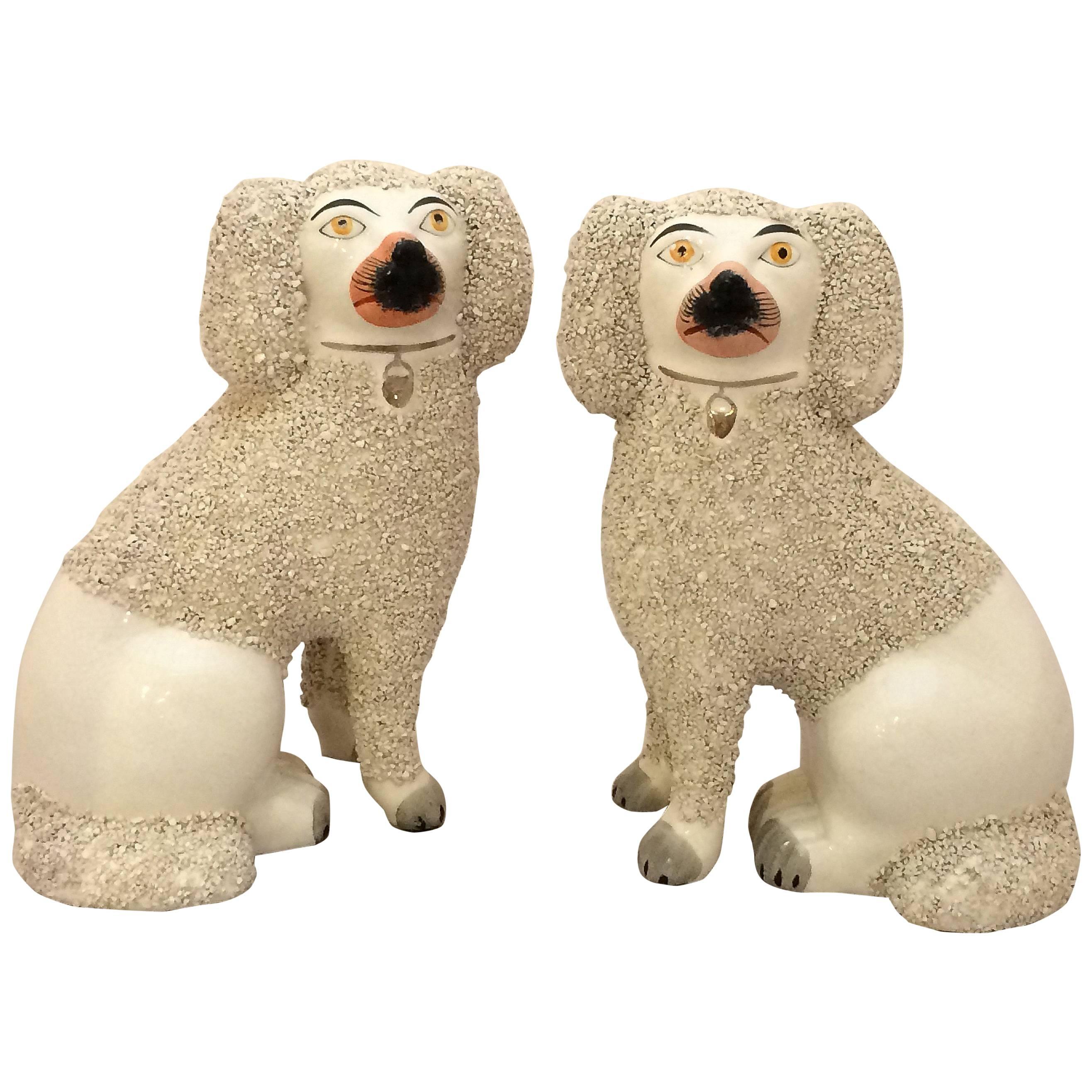 Pair of Large 19th Century Staffordshire Poodles from England