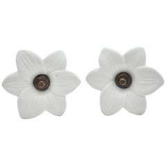 Pair of Antique White Glass Lily Tiebacks