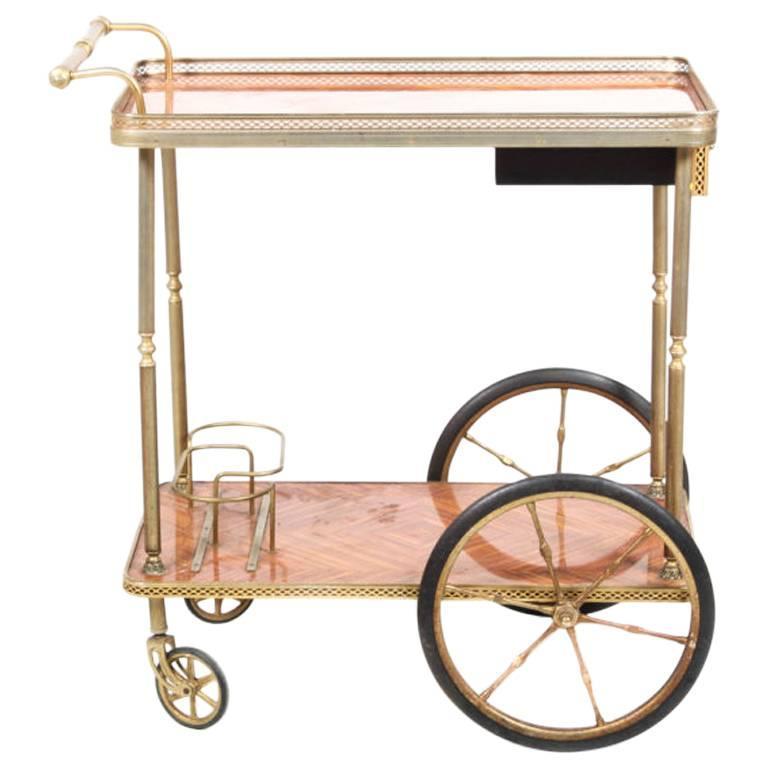French Vintage Inlaid Bar Cart at 1stdibs