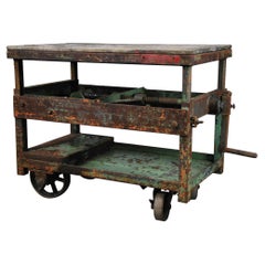 Antique 1920 Adjustable Industrial Crank Carts
