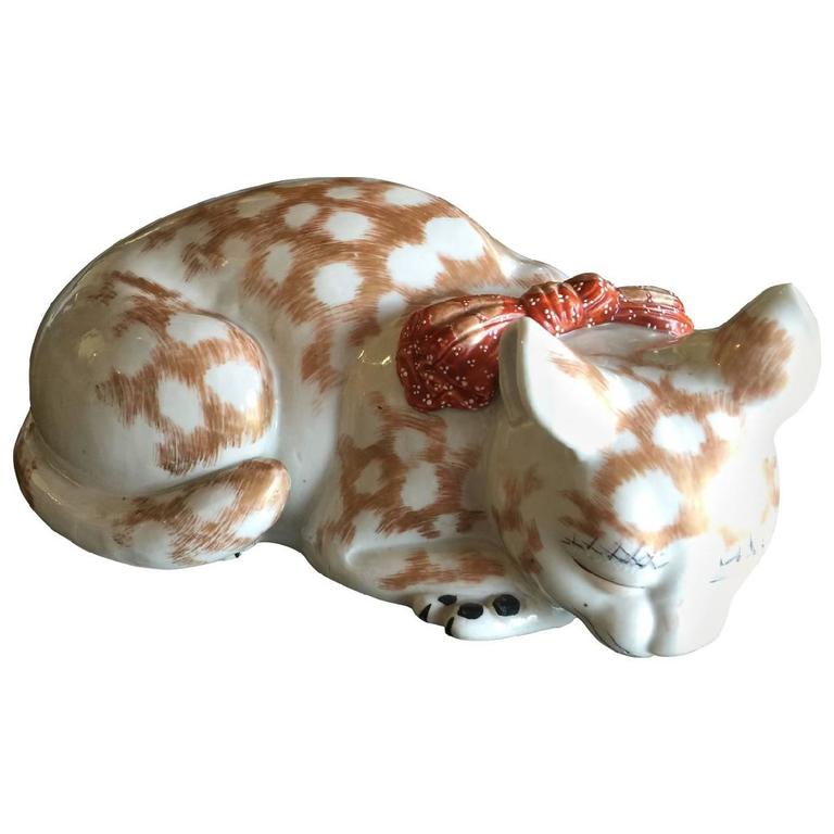 19th Century Japanese Kutani Porcelain Sleeping Cat at 1stDibs kutani