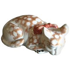 Antique 19th Century Japanese Kutani Porcelain Sleeping Cat