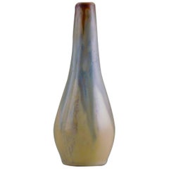 Gilbert Metenier French Ceramist, Art Deco Vase in Flaming Yellow, Blue, Brown