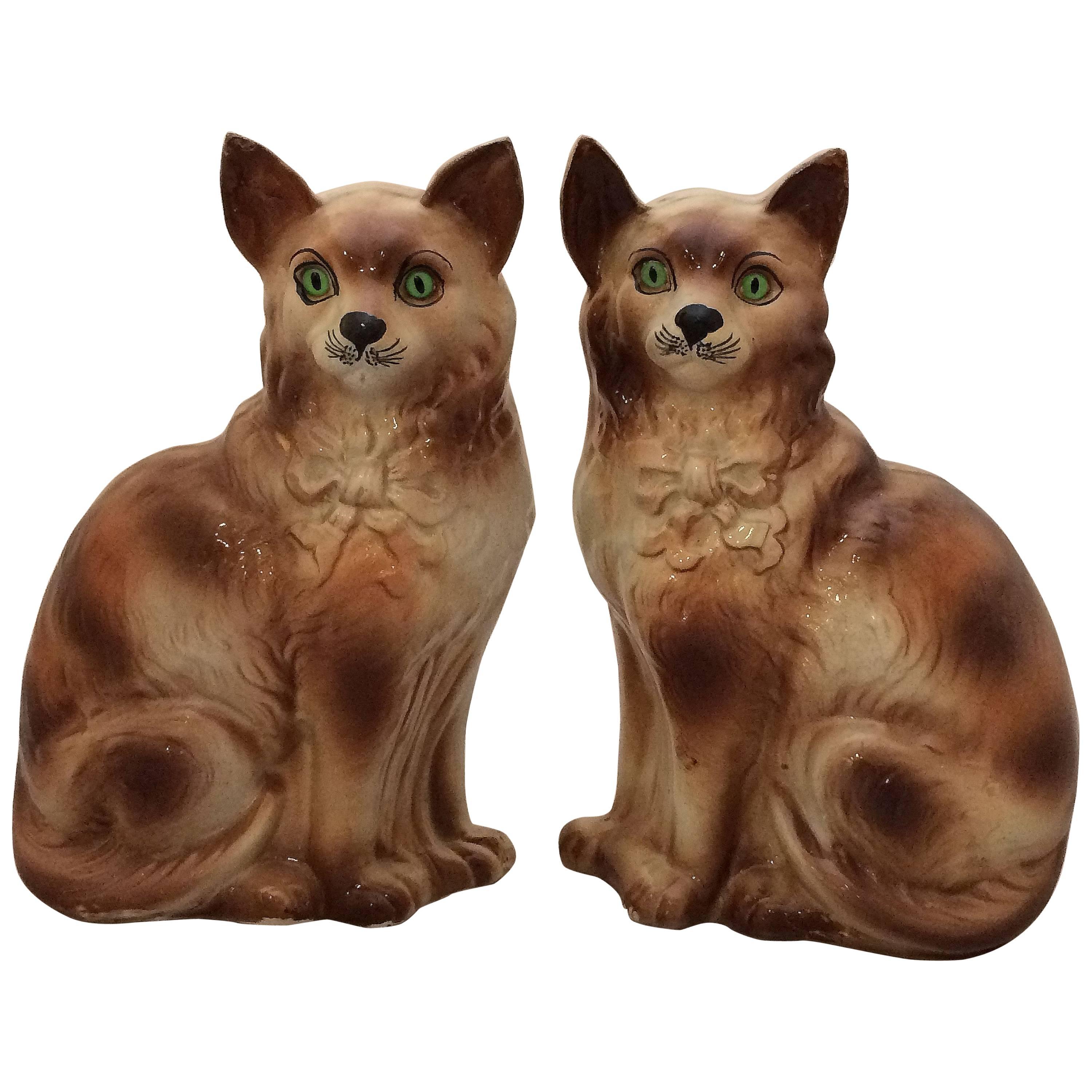 Pair of Scottish Bo'ness Cats with Glass Eyes For Sale