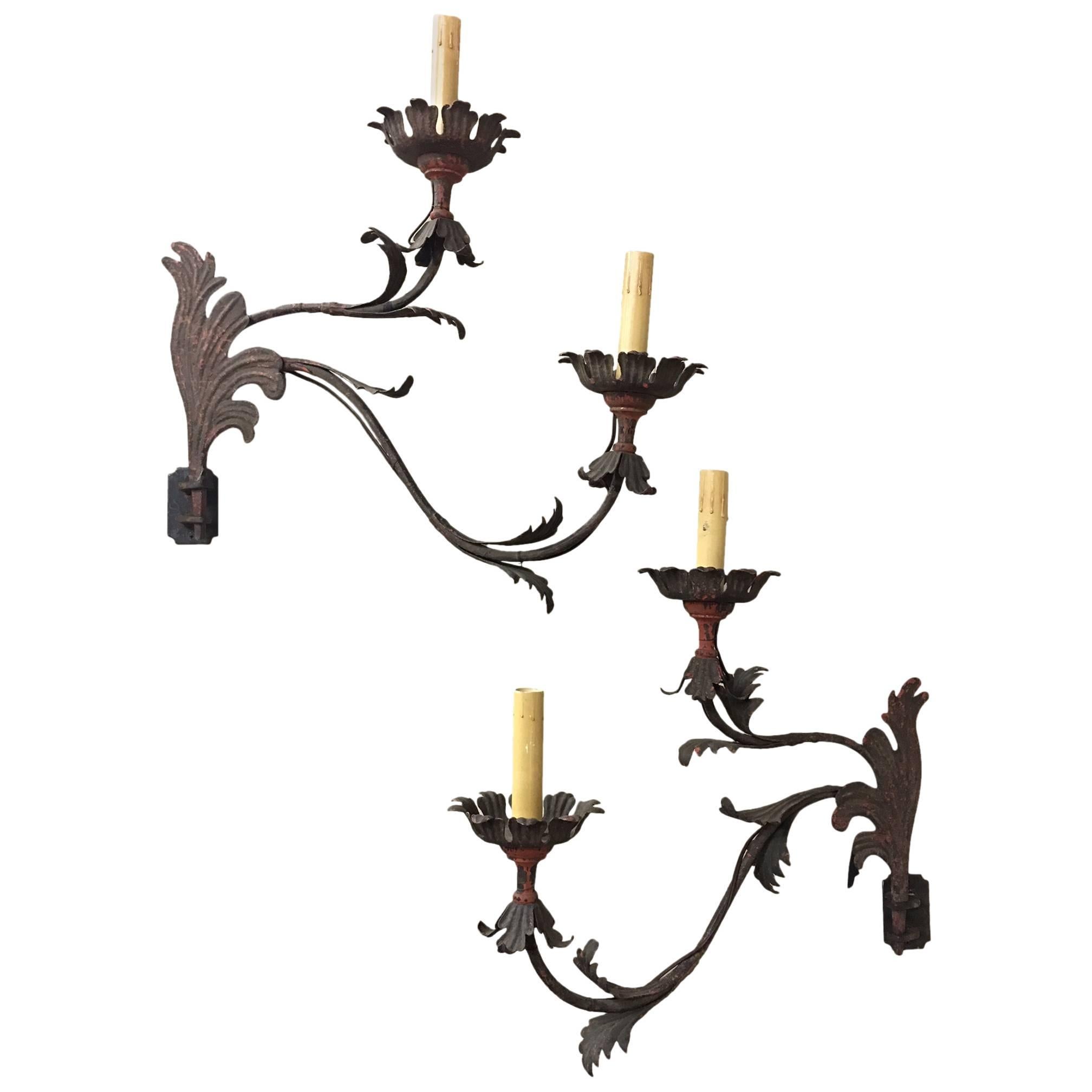Pair of 19th Century Italian Painted Iron Electrified Sconces