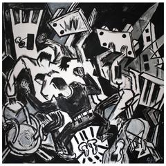 Large B&W Painting by Robbin Johnson Ross, 1982