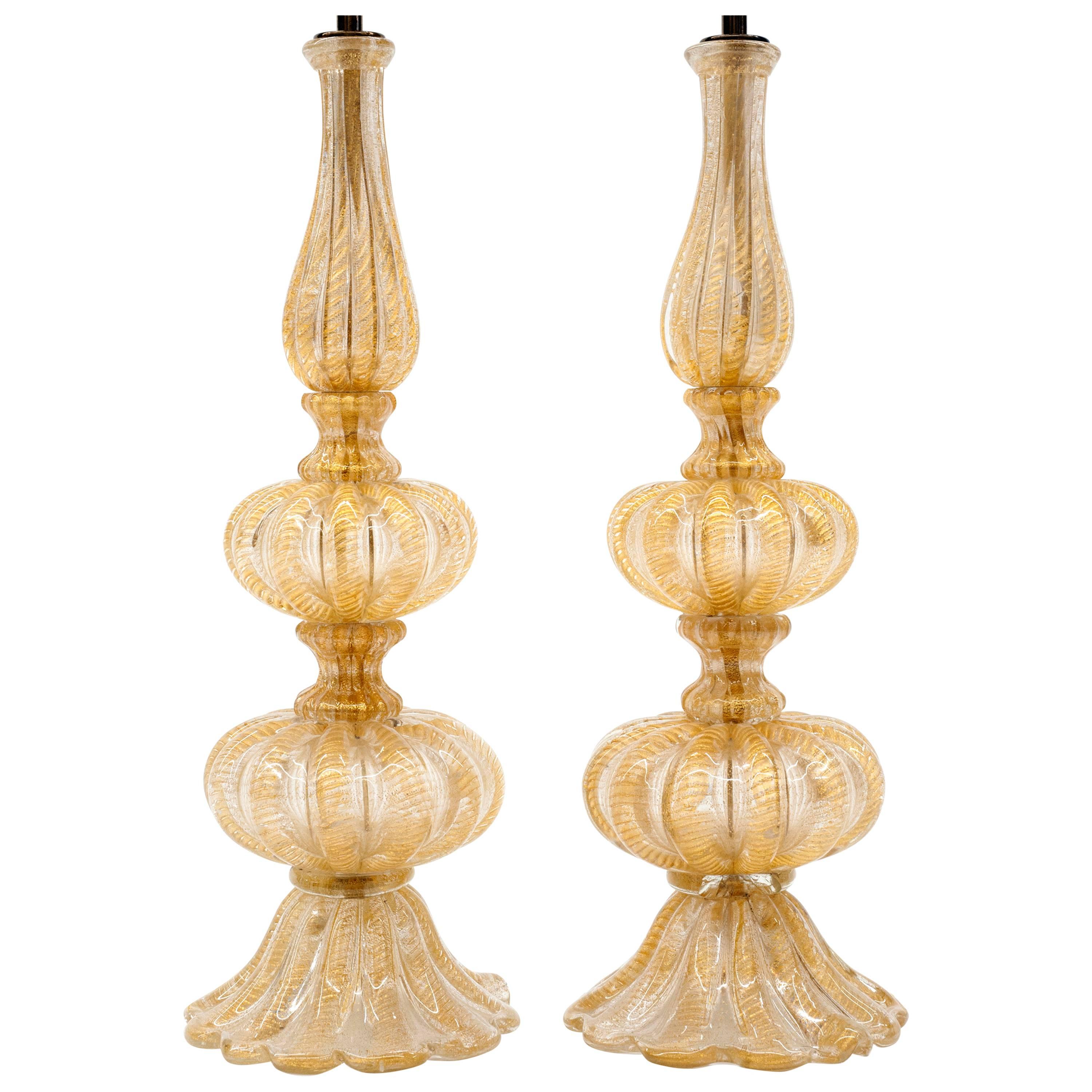 Barovier & Toso Pair of Glass Italian Murano Table Lamps